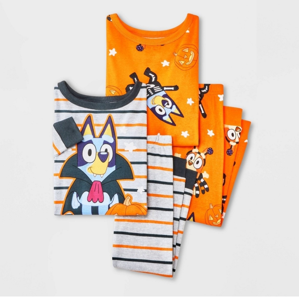 Bluey Kids Halloween Pajama Set 4PC - Orange and Gray